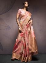 Soft Silk Peach Party Wear Printed Saree